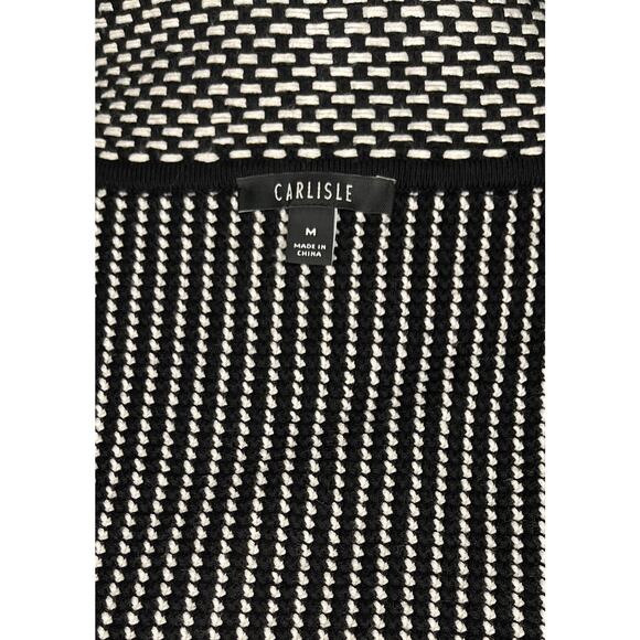 Carlisle women's Sweater Black White Shawl Collar Fitted Diagonal Zipper M - Picture 2 of 8